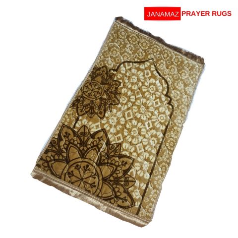 Decent Brown & Yellow Mehrab Design Janamaz/Prayer Rug