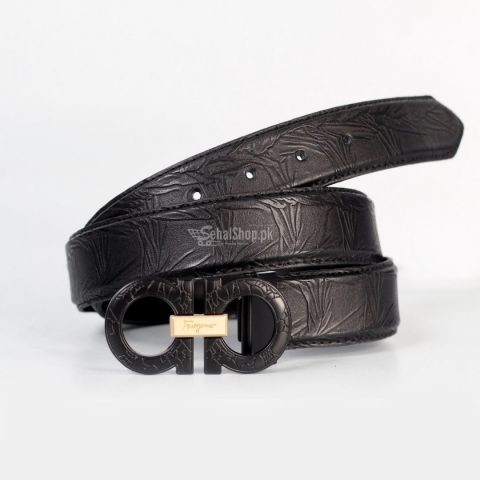Pure Leather Black Belt With Black Buckle