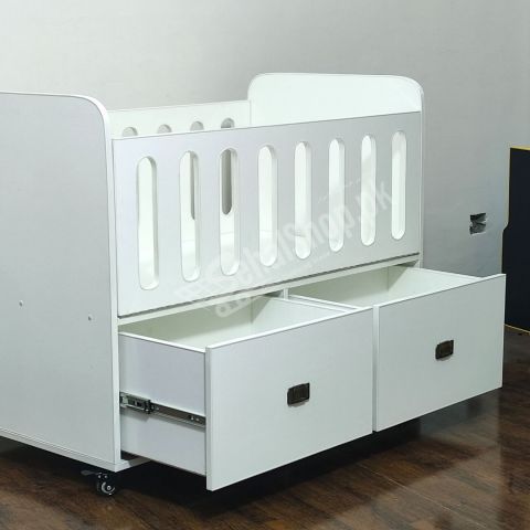 White Newborn Baby Cot With Drawers