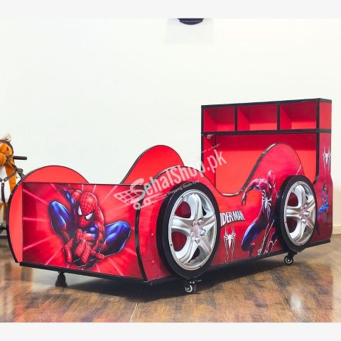Spiderman Car Shape Bed With Toys Rack