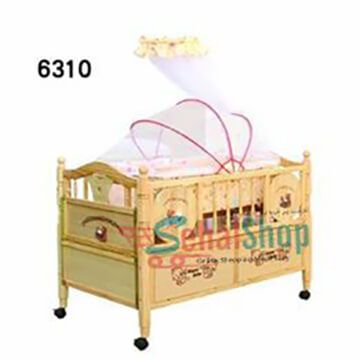 Wooden Baby Cot With Pink Net 