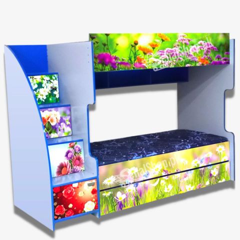 Flowers Design Bunk Bed With Stairs