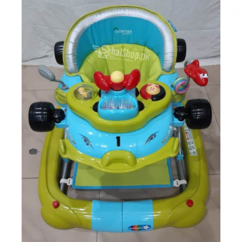 Green And Blue Car Design Baby Push Walker 