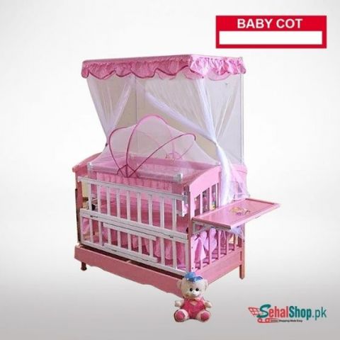 Pink Double Bed Swing Baby Cot With Mosquito Net