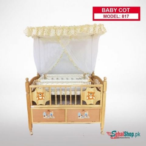 Wooden Double Bed Cot With Net 