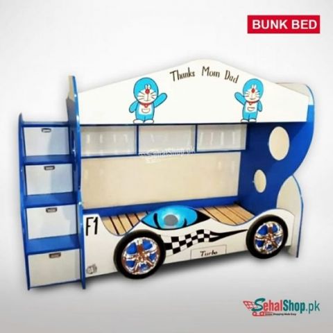 F1 Turbo Doraemon White And Blue Kids Bunk Bed/Double Bed