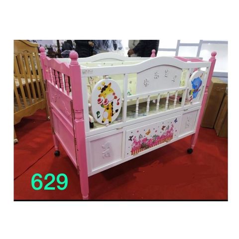 Pink And White Girls Wooden Baby Cot 