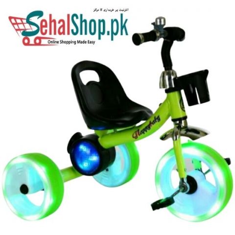 Green And Black Kids Modern Three Wheeler Tricycle With Lights