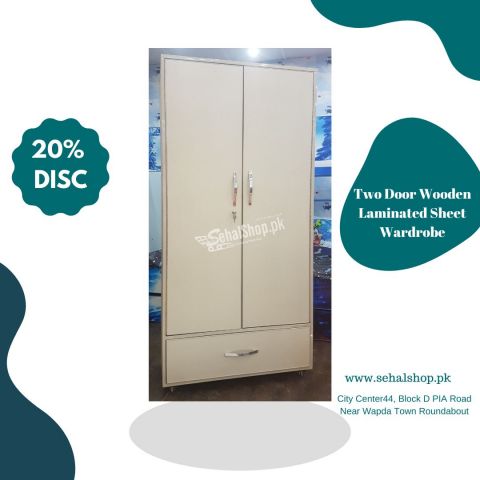 Two Door Simple Stylish High Quality Wooden Laminated Sheet Wardrobe