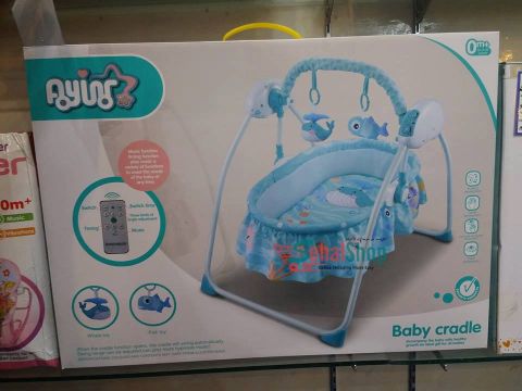 Baby Electric Cradle With Hanging Toys -Blue