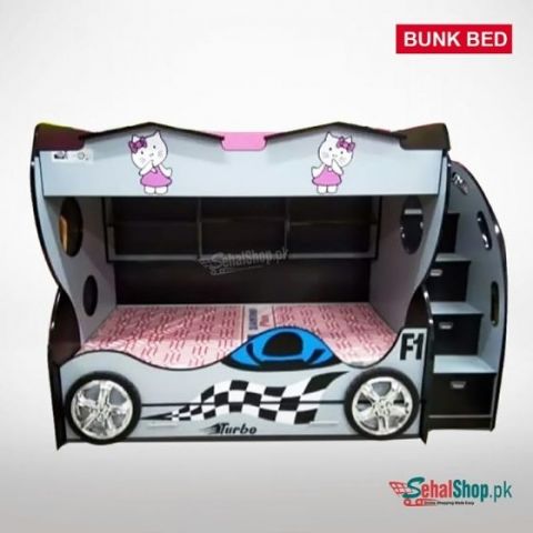 Kitty Black And White Triple Bunk Bed With Stairs 
