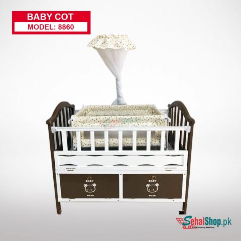 Beautiful Design Wooden Baby Cot With Mosquito Net 