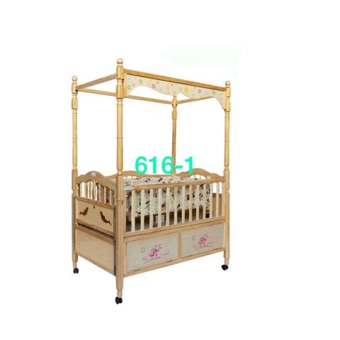 616-1 Wooden Baby Crib Wooden Cot With Wheels
