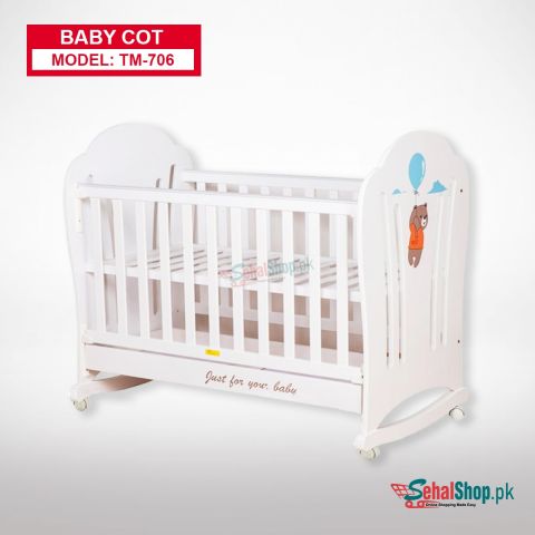 White Wooden Baby Crib With Wheels