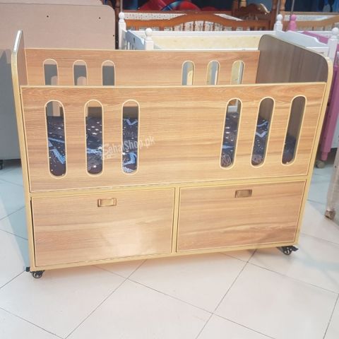 Wooden Color Cot For Newborn Baby With Large Storage