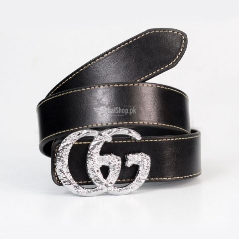Pure Leather Black Belt With Chrome Buckle
