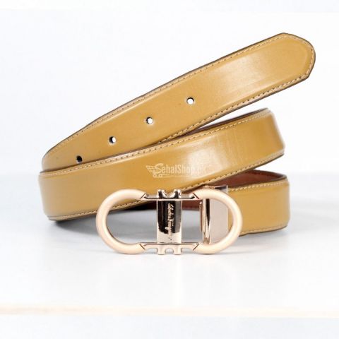 Light Brown Plain Leather Belt With Golden Buckle