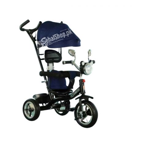 Black And Blue Kids Tricycle With Umbrella And Push Bar