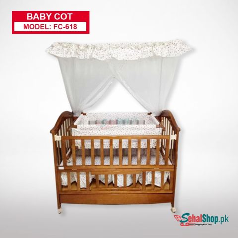 Baby Bucket Baby Wooden Cot With Swinging Cradle & Mosquito Net