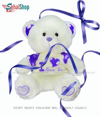 Fluffy Cute White & Blue Teddy Bear - 18 Inches
