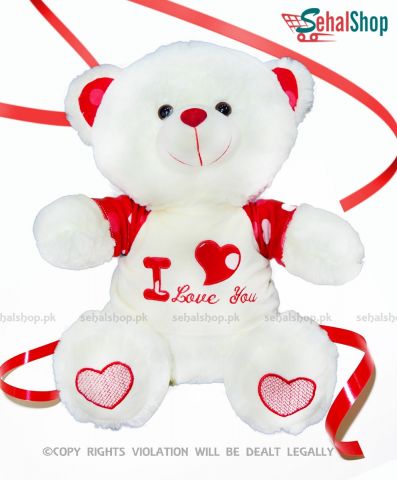 Fluffy Cute White & Red Teddy Bear - 18 Inches
