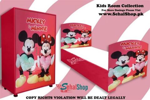 Mickey And Minnie Red Wardrobe With Bed