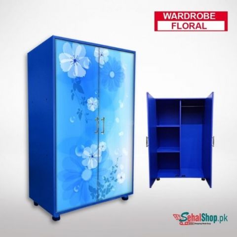 simple stylish beautiful blue floral kids wooden wardrobe 2 door wardrobe