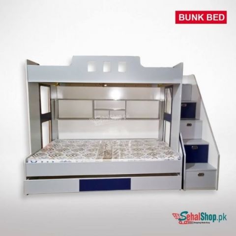 White Kids Bunk Bed/Triple Bed With Stairs