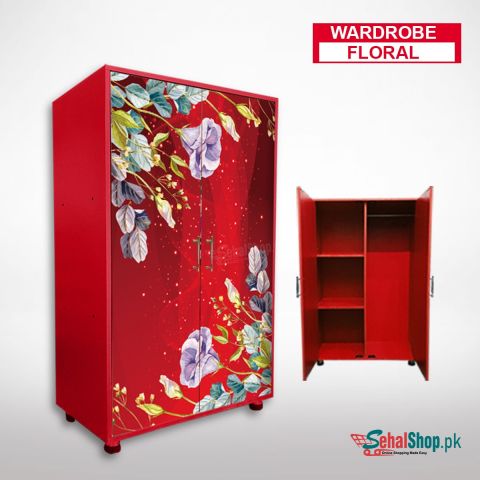 Simple Stylish Beautiful Red Floral Two Door Wooden Wardrobe